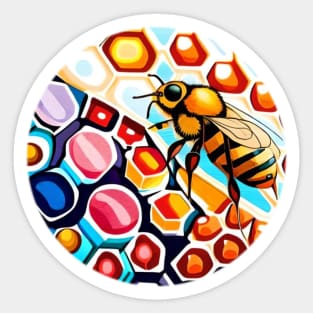 Honeybee on Colorful Honeycomb for Beekeeper Beekeeping Sticker